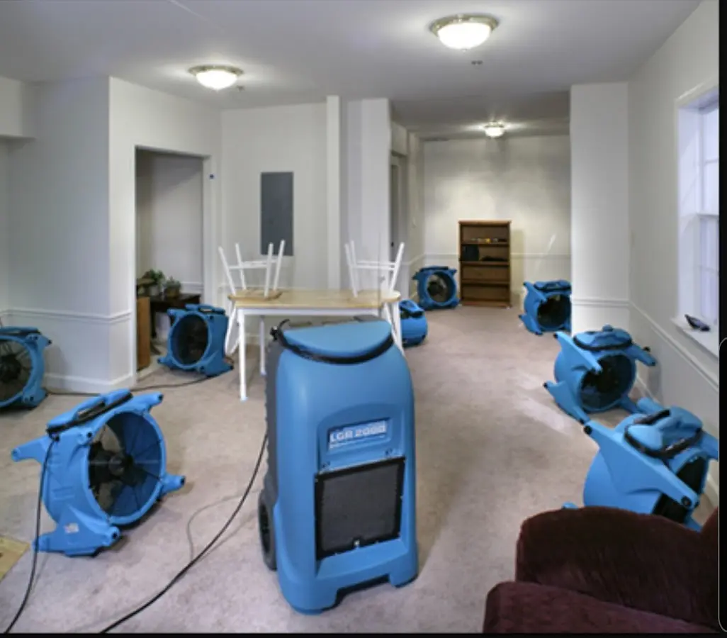 Air movers and dehumidifier setup for Water Damage Restoration in Douglass Hills